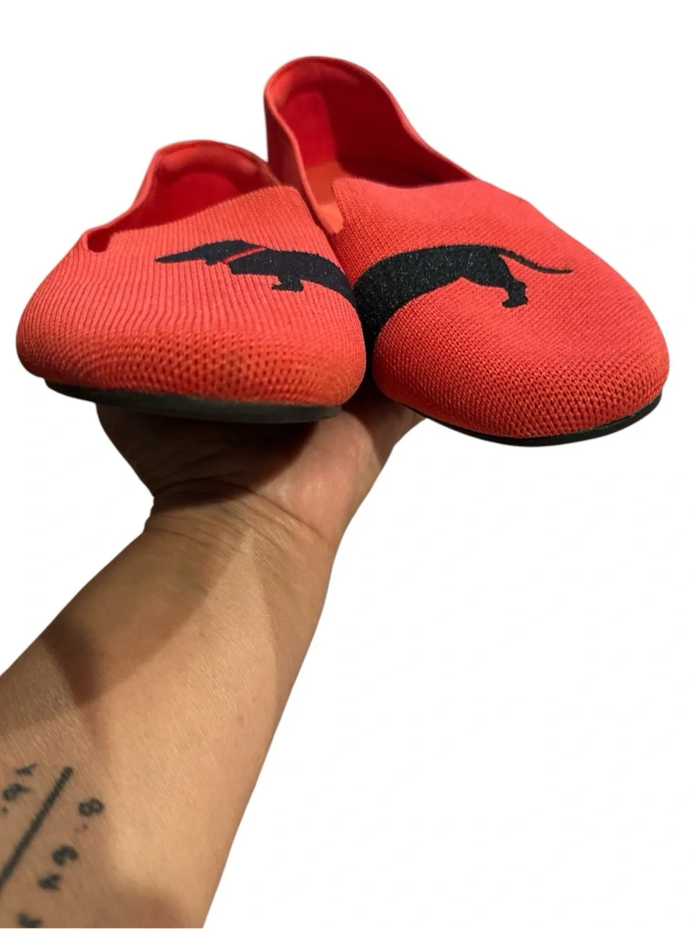 Vivaia Round Toe Audrey Dachschund Dog Ballet Flat Slipon Red Shoes US 10.5